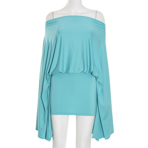 Conjunto de 2 Piezas Casual de Moda para Mujer: Top de Manga Larga con Hombros Caídos y Minifalda Ajustada, Novedad de Otoño - Product Image 6