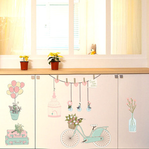 Pegatina de Pared con Diseño de Carrito de Flores Frescas Rosadas, PVC Impermeable 50X70, Decoración para el Hogar, Decoración para Habitación de Niña, Cumpleaños, SK7159 - Product Image 3