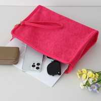 Tas Kosmetik Perjalanan Outdoor Portabel Terry Pink Resleting Personalisasi Ramah Lingkungan Grosir Harga Spesial untuk Wanita