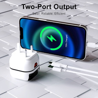 Câble rétractable 65W EU US UK PLUG PD 3.0 Chargeur rapide - Chargeur de voyage compact GaN avec câble intégré pour ordinateur portable, téléphone portable