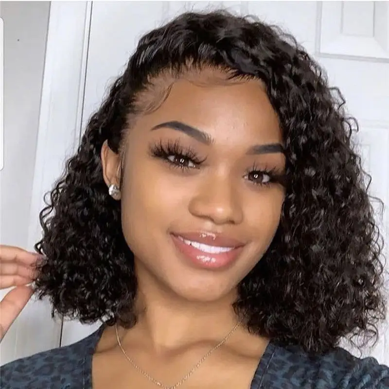 Cheap African Ladies 12a Grade Wig Short Human Hair Wig Virgin 8 10 12 14 Inch Curly Cambodian Full Lace Wigs For Black Women