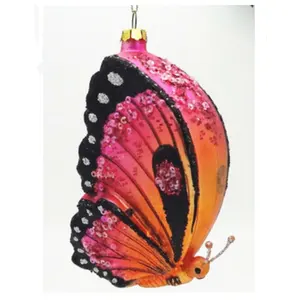 中国制造商批发手绘吹制玻璃圣诞小玩意蝴蝶鸟装饰品