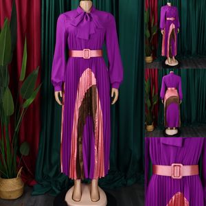 D547 Robe Chic <span class=keywords><strong>et</strong></span> Élégante pour Femme, Décontractée avec Blocs de Couleur, Manches Longues, Coupe Évasée <span class=keywords><strong>Plissée</strong></span> – Robes Africaines pour Femmes - Product Image 3