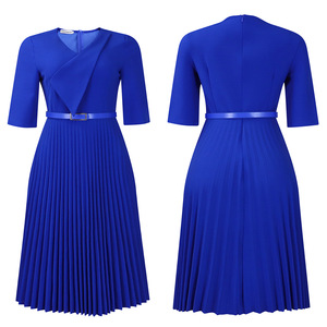 Nouvelle mode d'été Robe africaine plissée à col en V élégante Vêtements pour femmes de <span class=keywords><strong>grande</strong></span> <span class=keywords><strong>taille</strong></span> à motif solide de couleur pure - Product Image 4