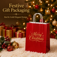 Collection de sacs cadeaux en papier kraft personnalisés pour Noël, emballage festif rouge et or de luxe, sac écologique à poignée torsadée