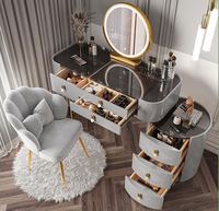 Nouvelle coiffeuse moderne de luxe avec lumières LED, vente chaude, grande capacité de rangement, armoire de chambre à coucher, chaise, magnifique coiffeuse en bois