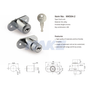 Solution de rangement antivol pour tiroirs MK504-2, serrure à poussoir à clé plate pour quincaillerie de mobilier de bureau, armoire coulissante, bibliothèque - Product Image 4