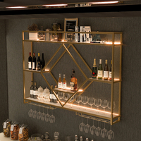 Étagère à vin murale en fer forgé de luxe, style industriel moderne, avec panneaux lumineux, pour comptoir de bar et rangement de spiritueux à domicile