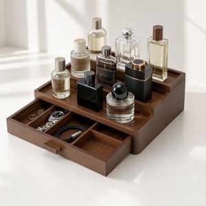 Organizador <span class=keywords><strong>de</strong></span> Colonia para Hombre, <span class=keywords><strong>de</strong></span> 3 Niveles, <span class=keywords><strong>de</strong></span> Madera, con Cajón <span class=keywords><strong>de</strong></span> Almacenamiento y Compartimento Oculto, Ecológico, Moderno, para Baño - Product Image 1