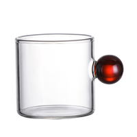 Mug à café en verre à paroi simple créatif de 120 ml, poignée en forme de boule colorée, logo personnalisé, motif de couleur, style classique, lave-vaisselle, micro-ondes