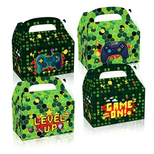 Huancai kotak makanan permen permainan video kotak di sisi ganda desain kertas hadiah kue kotak barang untuk anak-anak perlengkapan pesta ulang tahun