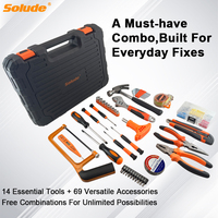 Boîte à Outils en Plastique SOLUDE avec Ensemble de 82 Outils à Main pour Maison : Tournevis, Marteau, Scie, Clé, Douille et Matériel de Rangement
