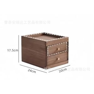 Wooden Desktop Double Layer Drawer Storage <b>Box</b> For <b>Tea</b> Cake Jewelry And Sundries Rectangle Standing Type Solid Color - Product Image 4