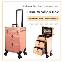 Valise de maquillage professionnelle à roulettes avec 2 tiroirs pour le rangement des cosmétiques, chariot de voyage avec séparateurs réglables