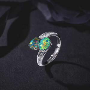 ブルーオパールスターリングシルバーリングブラックメッキオパールジュエリー (オーストラリア製) - Product Image 2