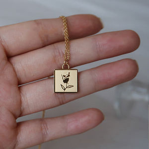 סיטונאי מחיר 18K גולדפילד צרפתית רטרו נירוסטה כיכר מותג רוז פרח תליון קולר שרשרת - Product Image 6