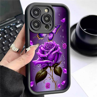 Coque de téléphone portable antichoc en TPU avec motif papillon et fleurs violettes, style objectif d'appareil photo, pour iPhone 12 13 14 15 16 17 18 Pro Max