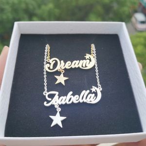 Collana con Ciondolo Personalizzato Qiuhan in Acciaio Inox a Forma <span class=keywords><strong>di</strong></span> <span class=keywords><strong>Stella</strong></span> e Luna, Gioiello Inciso su Misura, Regalo per Compleanno e San Valentino - Product Image 2