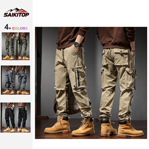 Pantalones de Trabajo Estilo Americano para Hombre, Primavera y Otoño, Rectos, Resistentes, Casuales, con Múltiples Bolsillos, Tipo Cargo - Product Image 1