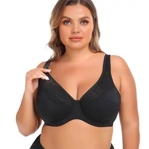 Factory Wholesale Comfortable Breathable Large Size Bras Lace Gathering Push-Up Brassiere with Steel Ring Plus Size Underwear