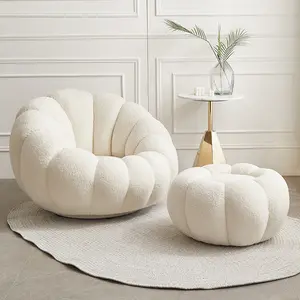 OEM Nordic Unique Velvet Sofa Chairs Accent Arm Puff Leisure Lounge Chair Ottoman New Ins Style Bedroom Luxury Round Sitting
