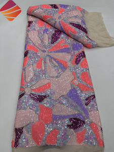 <span class=keywords><strong>2026</strong></span>年新作デザイン エレガントなビーズ付きレース生地 高級アフリカ風 カラフルなスパンコールレース生地 フランス製ネットレース パーティーウェディングドレス用 - Product Image 2