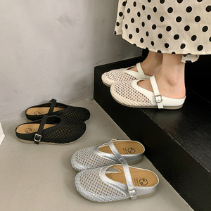 Sandalias planas de malla hueca estilo coreano para mujer, novedad de verano, para exteriores, tipo zueco de pesca, calzado de media cubierta - Product Image 5