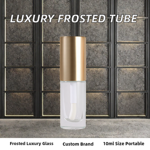 Tubo de brillo labial de vidrio esmerilado de 10 ml, botella cosmética vacía redonda para aceite labial, embalaje personalizado con etiqueta privada para lápiz labial - Product Image 2