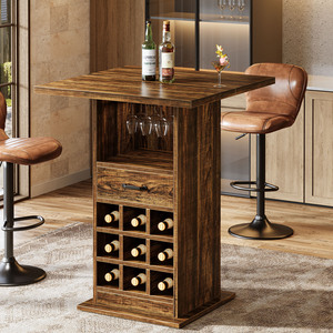 Table de bar carrée Tribesigns, 39,37 po de hauteur, table de cocktail industrielle avec rangement et porte-bouteilles, unité de bar à domicile - Product Image 1