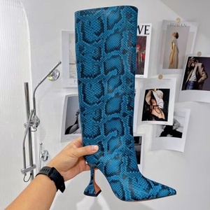 Botines Largos con Punta Puntiaguda y Tacón Alto, Diseño Nuevo, Estampado de Serpiente, Cierre de Cremallera, Botas Altas hasta la Rodilla a la Moda para Mujer - Product Image 3