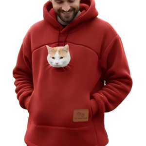 Nouveau design 2026 – Sweat à capuche épais en polaire pour homme, personnalisable avec logo, pull rouge avec motif chat créatif - Product Image 1