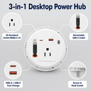 <span class=keywords><strong>Prise</strong></span> de bureau encastrée en plastique avec 4 prises USB PD 20W, câble télescopique de 80 cm, norme américaine, ignifuge - Product Image 3