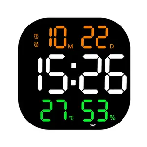 홈 장식 현대 다채로운 벽시계 달력 큰 디지털 알람 시계 LED 대형 디스플레이 벽 시계