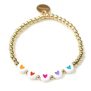 Trendy Jewelry Personalized Gold Plated Beaded Bracelet Customized Heart Charm Bracelet Heart Gold Beaded Round Chain Bracelet