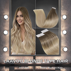 LaaVoo <span class=keywords><strong>Extension</strong></span> per <span class=keywords><strong>capelli</strong></span> invisibili con nastro <span class=keywords><strong>biadesivo</strong></span>, <span class=keywords><strong>capelli</strong></span> umani Remy lisci, Balayage castano biondo, 20 pezzi, 50g, 16 pollici, vari colori - Product Image 2