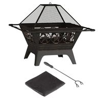 Brasero carré en acier de 32 pouces pour bois, foyer extérieur en métal avec grille à bois, écran anti-étincelles, pioche et couvercle pour jardin, patio, camping