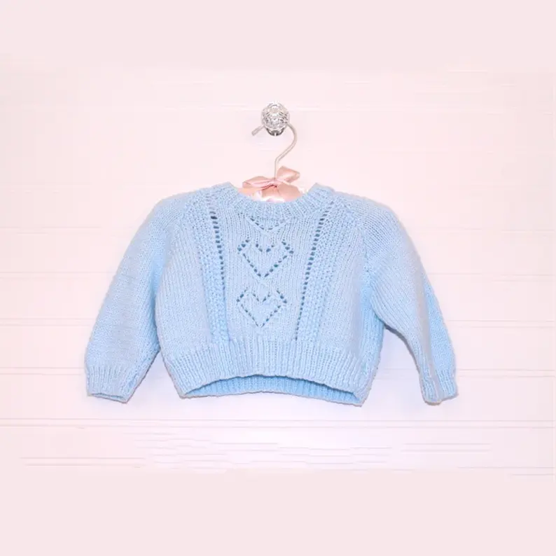 Individueller Winter-Baby-Kind retro niedlich hellblau 100 % Baumwolle warmer gemütlicher Strickpullover