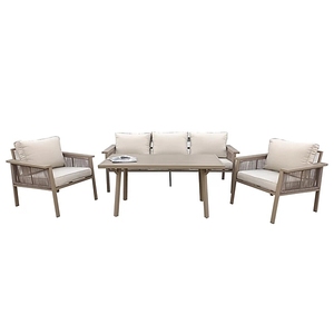 Dwoo Modern Beige Aluminum Woven <b>Rattan</b> Furniture 5 Piece Garden Set 7 Seater Commercial Patio Conversation <b>Sofas</b> Set - Product Image 6