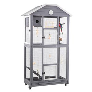 <span class=keywords><strong>Volière</strong></span> de vol en bois avec perchoirs et plateau coulissant facile à nettoyer pour les perruches Grande cage à oiseaux extérieure - Product Image 1