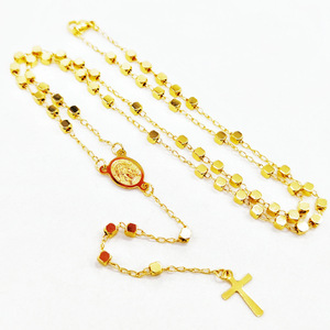 스테인리스 스틸 성 베네딕트 금도금 사각 비즈 종교 묵주 성모 마리아 십자가 목걸이 여성용 카톨릭 묵주 - Product Image 3