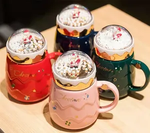 Weihnachts kaffeetasse Kreative Mikro landschaft Keramik becher Hoher Wert mit Abdeckung Nordic Mug Buntes Paket