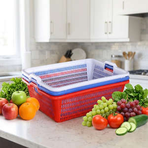 Panier de rangement et de lavage en plastique coloré pour légumes, design moderne, empilable, forme rectangulaire, grandes et petites tailles, épaissi, pour cuisine - Product Image 2