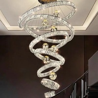 Lustre circulaire décoratif à hauteur réglable, en cristal de luxe, pour escalier, hôtel, duplex, salon, LED doré