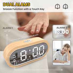 Réveil LED Miroir Thermomètre numérique en <span class=keywords><strong>bois</strong></span> Hygromètre Électronique Température Humidité Mètre avec Snooze Chargeur USB Horloge - Product Image 6