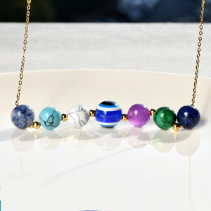 Catena in acciaio inossidabile di qualità <span class=keywords><strong>accessori</strong></span> con perline in pietra naturale grazioso cristallo colorato malefico occhio collana regali per le donne - Product Image 5