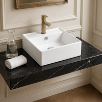 Wastafel Keramik Seni Modern Berbentuk Persegi dengan Tepi Tipis, Model Countertop, Dilengkapi Lubang Keran