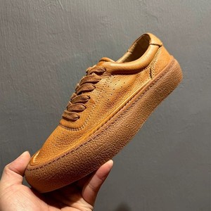 Chaussures décontractées en cuir rétro pour hommes, couleur unie marron, lacets sur le devant, talon moyen, chaussures bateau - Product Image 1
