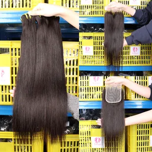Paket 3 In 1 Straight Hair Bundles und HD Lace Closure, brasilia nische Echthaar-Bundles mit Verschluss im Großhandels preis