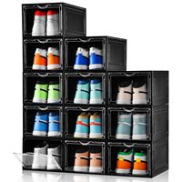 Organisateur de chaussures Hangyue amélioré, design européen, très grand, lot de 12 boîtes à chaussures empilables en plastique transparent, ouverture frontale, convient aux pointures américaines
