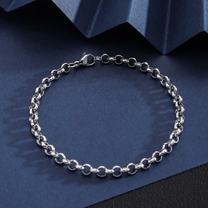 <strong>Men's</strong> Vintage Trendy Stainless Steel <strong>Silver</strong> Plated <strong>Bangles</strong> with Cuban Chain Design Versatile Washable Gift for Europe America - Product Image 4